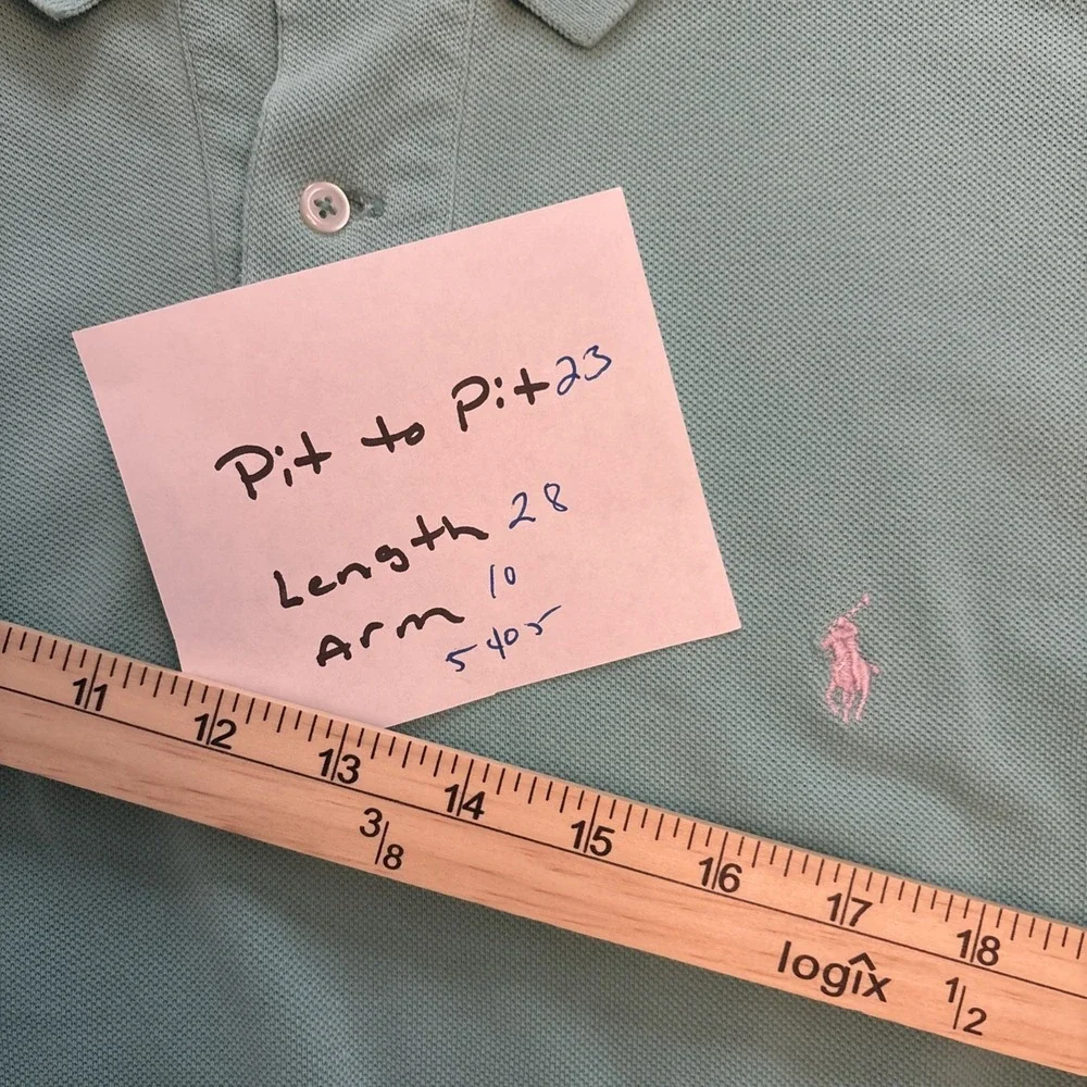 Polo Ralph Lauren Polo Shirt Mens L Mint Green White Pony Logo Cotton Preppy
